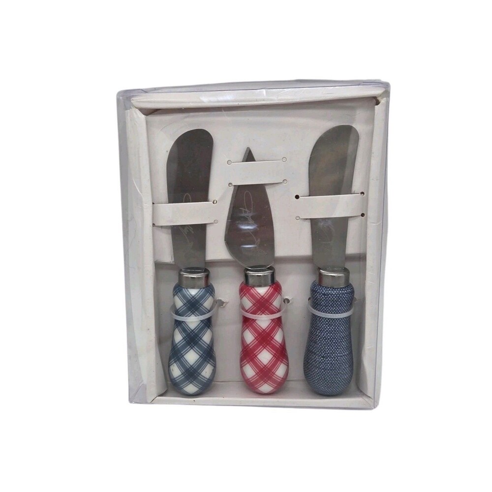 Dolly Parton Stainless Steel Cheese Spreaders Printed Handles Blue Red Plaid NEW
